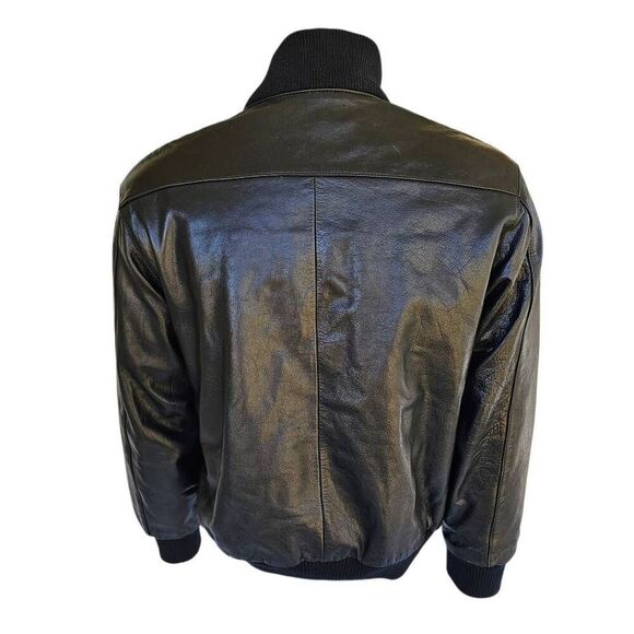 Vintage Pia Ricci Leather Bomber Jacket Black Men’s Medium Korea 80s 90s - Picture 6 of 8